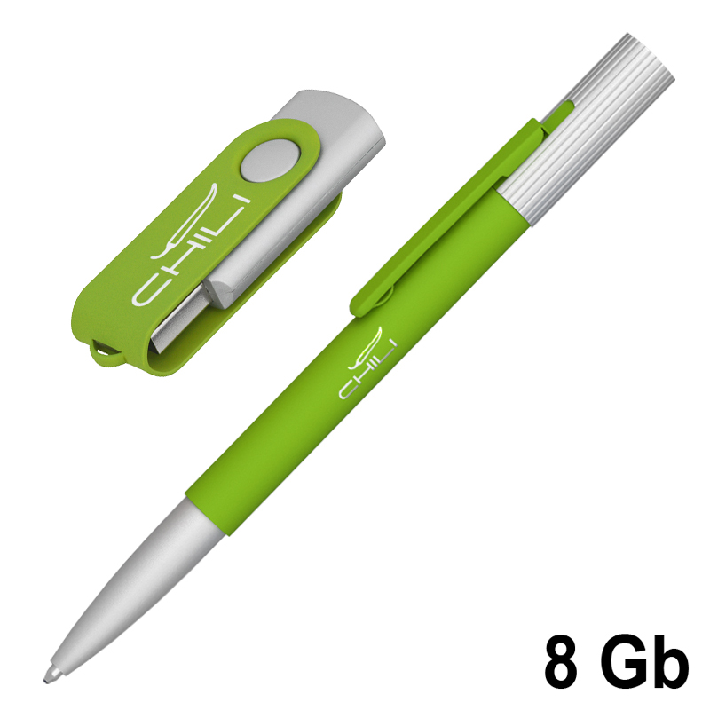 Набор ручка "Clas" + флеш-карта "Vostok" 16 Гб в футляре, покрытие soft touch, цвет зеленое яблоко