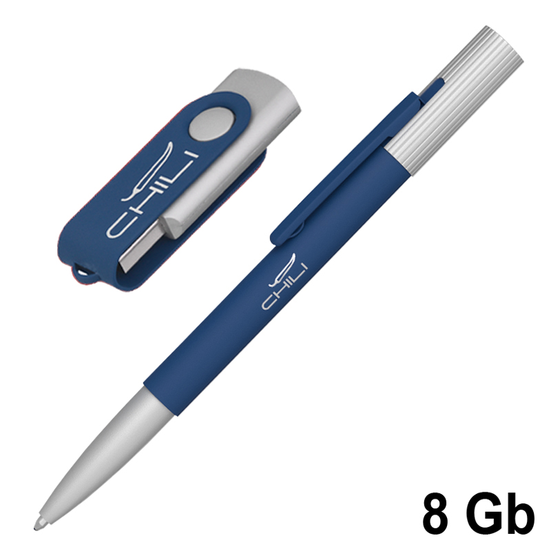 Набор ручка "Clas" + флеш-карта "Vostok" 8 Гб в футляре, покрытие soft touch, цвет темно-синий