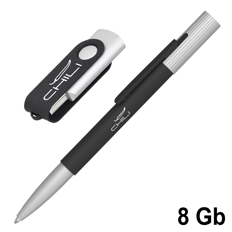 Набор ручка "Clas" + флеш-карта "Vostok" 8 Гб в футляре, покрытие soft touch, цвет черный