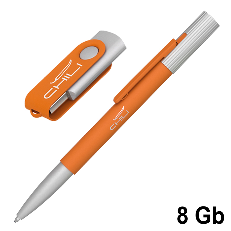 Набор ручка "Clas" + флеш-карта "Vostok" 8 Гб в футляре, покрытие soft touch, цвет оранжевый