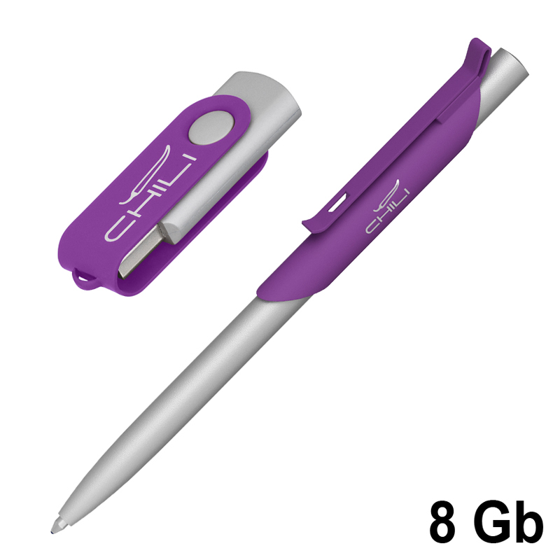 Набор ручка "Skil" + флеш-карта "Vostok" 16 Гб в футляре, покрытие soft touch, цвет фиолетовый