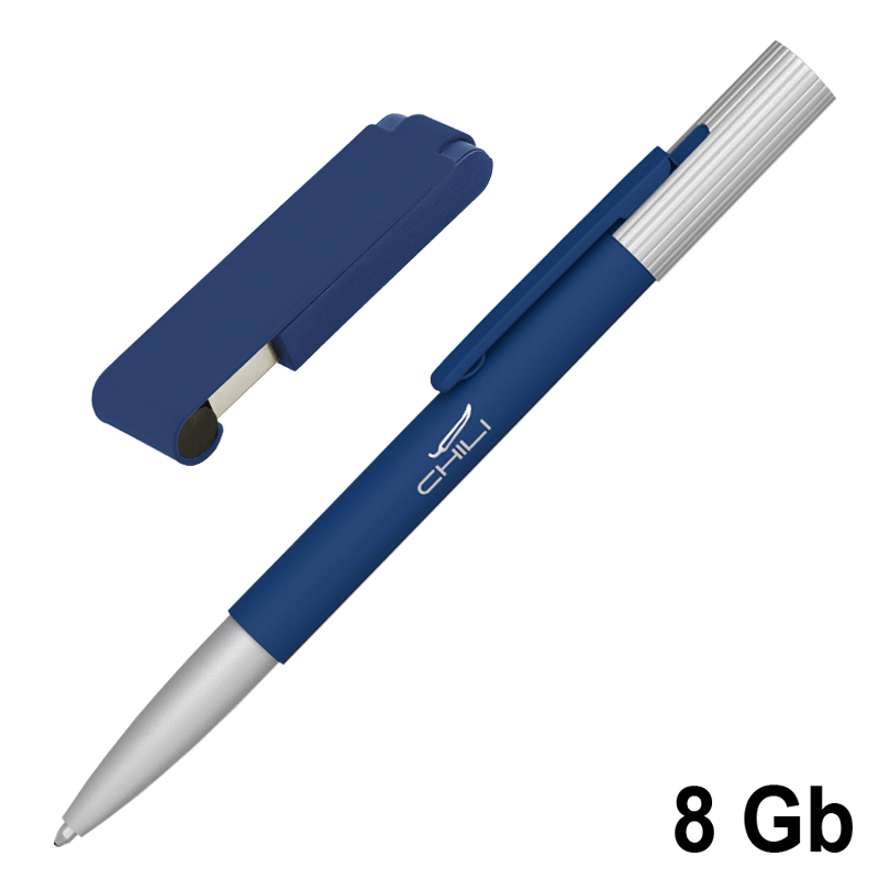 Набор ручка "Clas" + флеш-карта "Case" 8 Гб в футляре, покрытие soft touch, цвет темно-синий