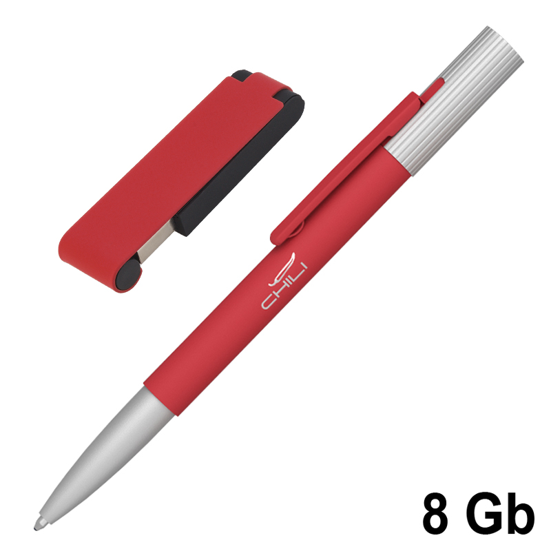 Набор ручка "Clas" + флеш-карта "Case" 8 Гб в футляре, покрытие soft touch, цвет красный