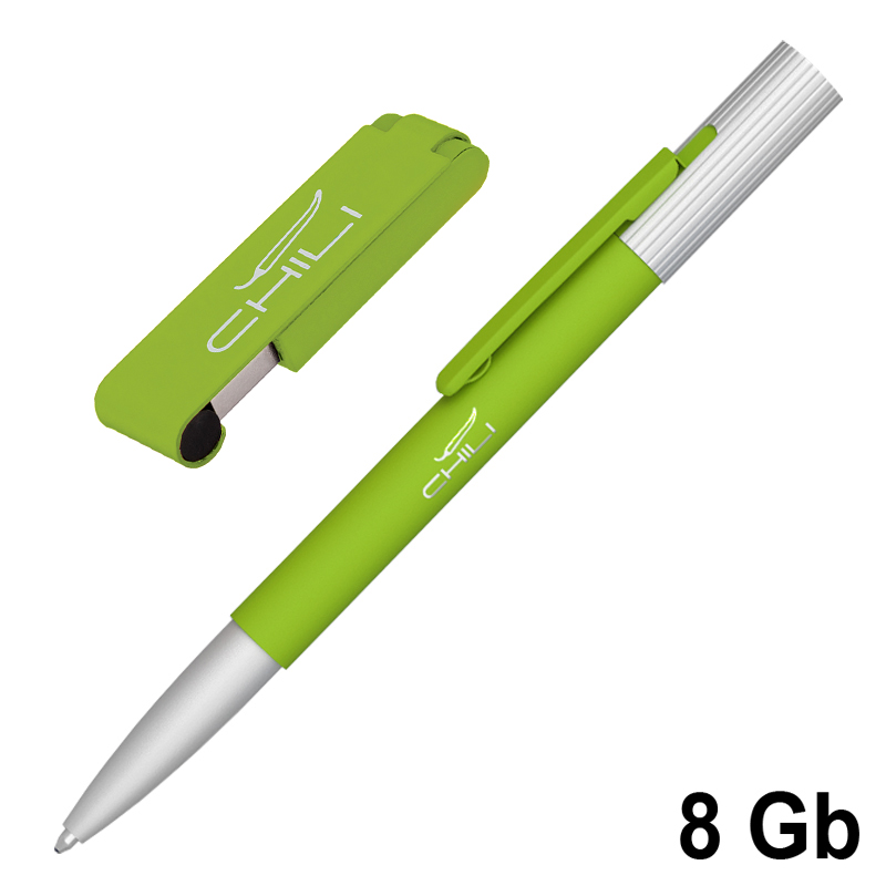 Набор ручка "Clas" + флеш-карта "Case" 8 Гб в футляре, покрытие soft touch, цвет зеленое яблоко