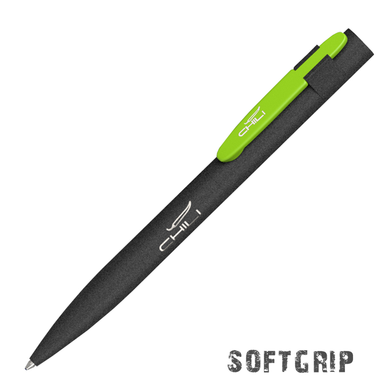 Ручка шариковая "Lip SOFTGRIP", цвет черный с зеленым яблоком