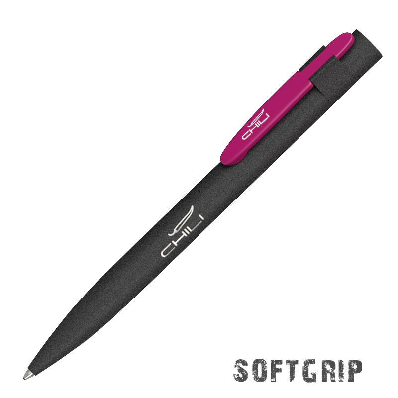 Ручка шариковая "Lip SOFTGRIP", цвет черный с фуксией