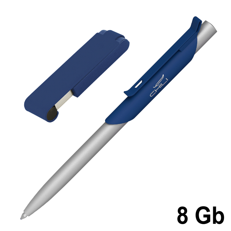 Набор ручка "Skil" + флеш-карта "Case" 8 Гб в футляре, покрытие soft touch, цвет темно-синий