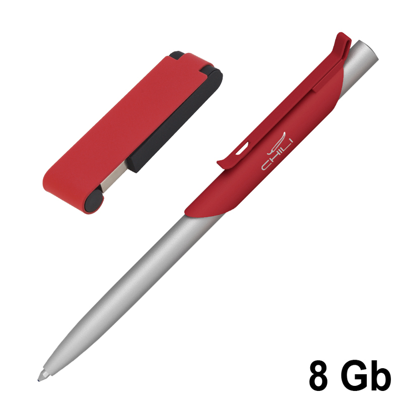 Набор ручка "Skil" + флеш-карта "Case" 8 Гб в футляре, покрытие soft touch, цвет красный