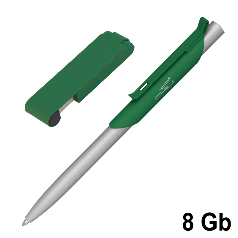 Набор ручка "Skil" + флеш-карта "Case" 8 Гб в футляре, покрытие soft touch, цвет темно-зеленый