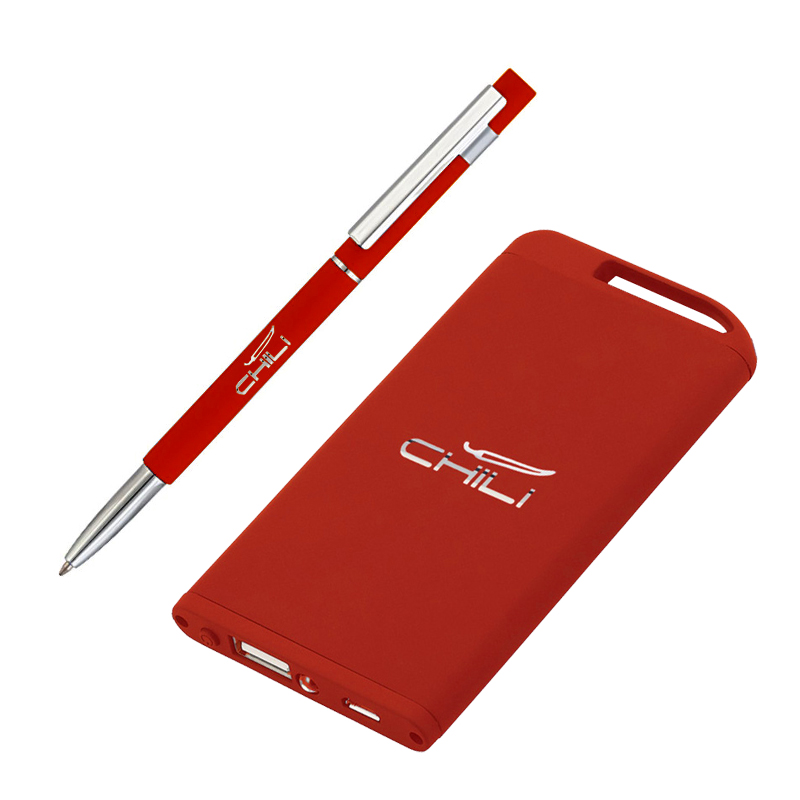Набор ручка "Star" + зарядник "Theta" 4000 mAh в футляре, покрытие soft touch, цвет красный с белым