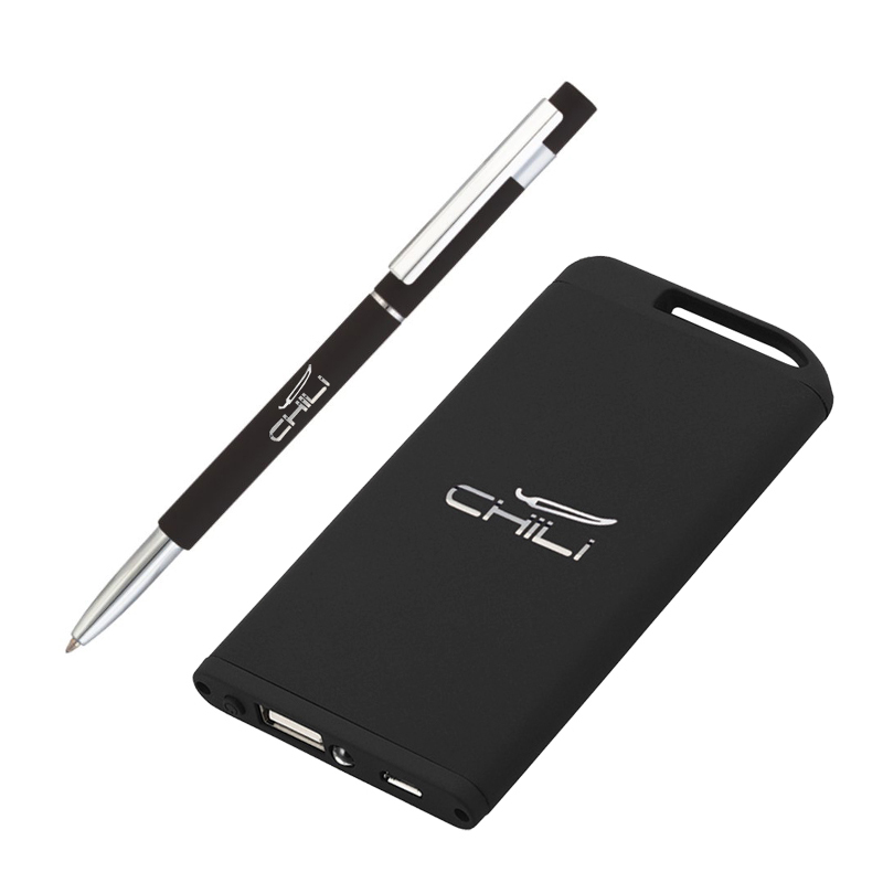 Набор ручка "Star" + зарядник "Theta" 4000 mAh в футляре, покрытие soft touch, цвет черный