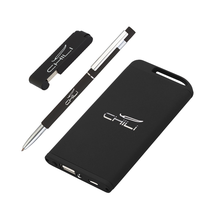 Набор ручка "Star" + флешка "Case" 8 Гб + зарядник "Theta" 4000 mAh в футляре, покрытие soft touch, цвет черный