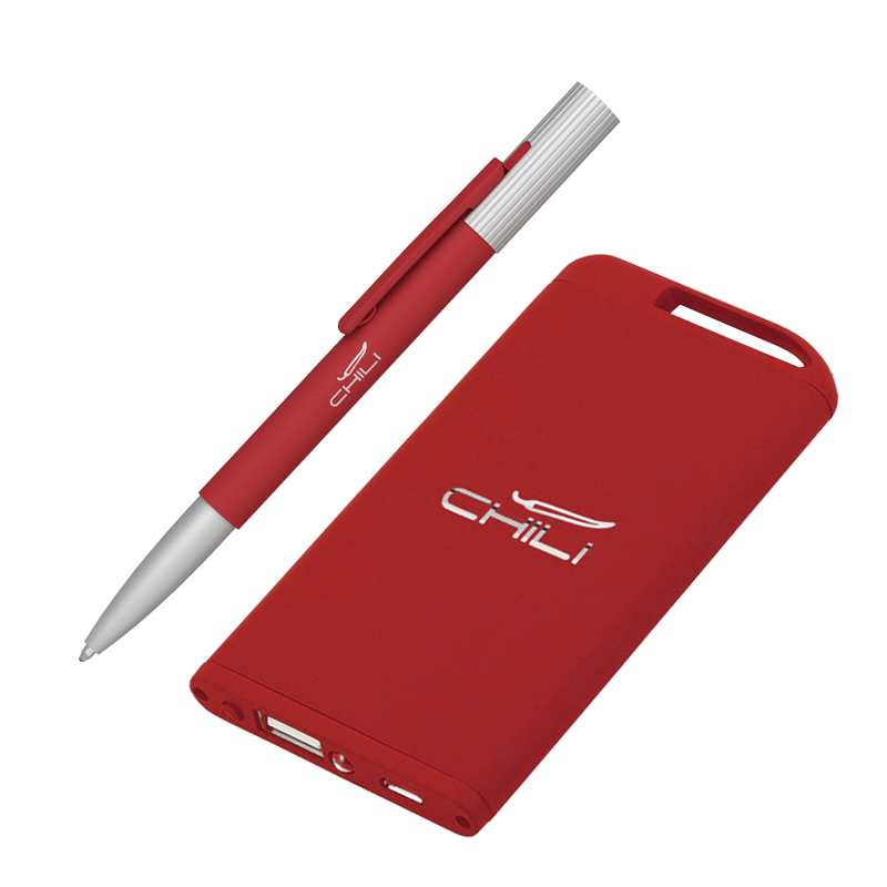 Набор ручка "Clas" + зарядное устройство 4000 mAh в футляре, покрытие soft touch, цвет красный