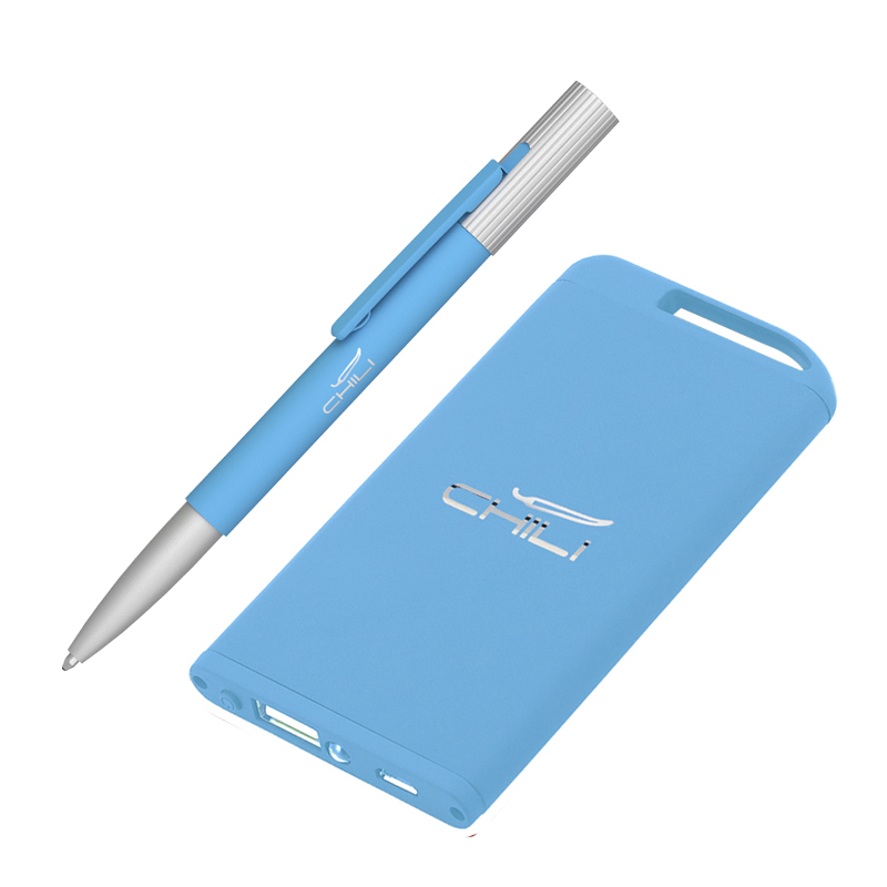Набор ручка "Clas" + зарядное устройство 4000 mAh в футляре, покрытие soft touch, цвет голубой