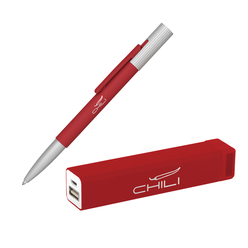 Набор ручка "Clas" + зарядное устройство "Chida" 2800 mAh в футляре, покрытие soft touch, цвет красный