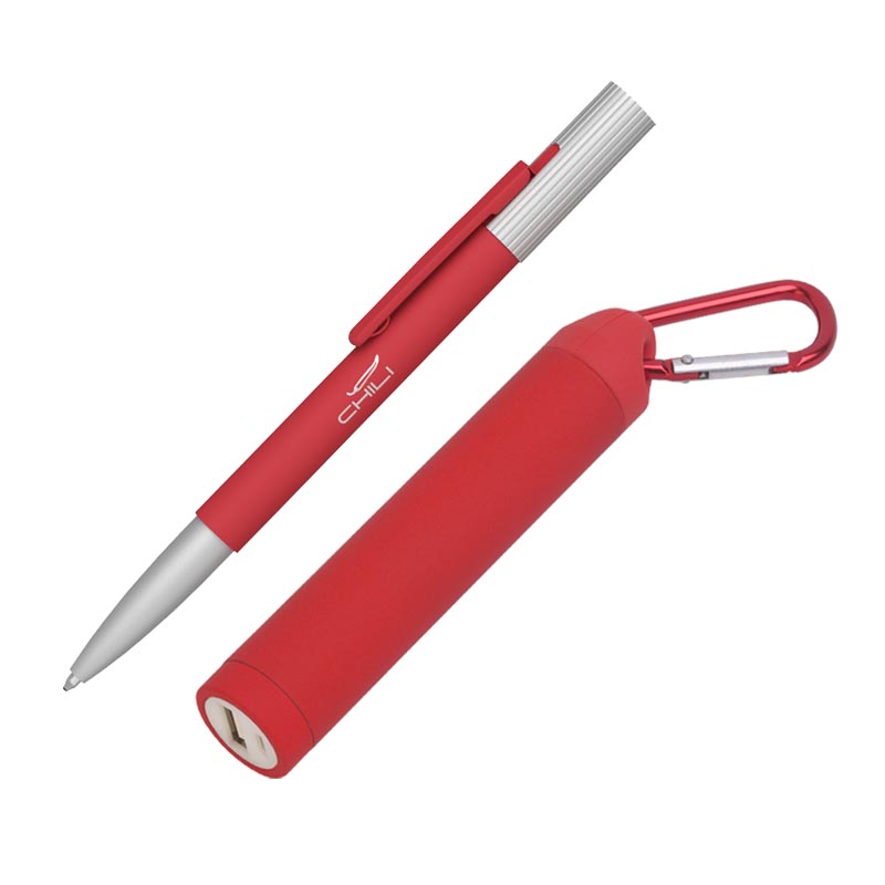 Набор ручка "Clas" + зарядное устройство "Minty" 2800 mAh в футляре, покрытие soft touch, цвет красный
