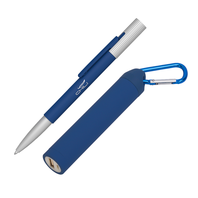 Набор ручка "Clas" + зарядное устройство "Minty" 2800 mAh в футляре, покрытие soft touch, цвет темно-синий