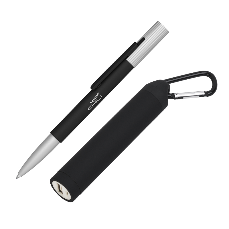 Набор ручка "Clas" + зарядное устройство "Minty" 2800 mAh в футляре, покрытие soft touch, цвет черный
