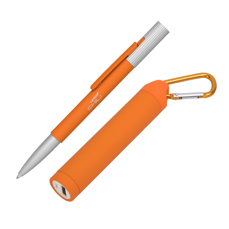 Набор ручка "Clas" + зарядное устройство "Minty" 2800 mAh в футляре, покрытие soft touch, цвет оранжевый