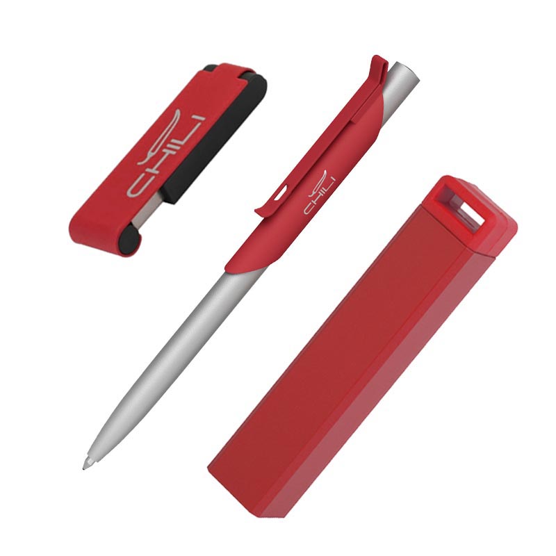 Набор ручка "Skil" + флешка "Case" 8Гб + зарядное устройство "Chida", емкость 2800 mAh, в футляре, цвет красный