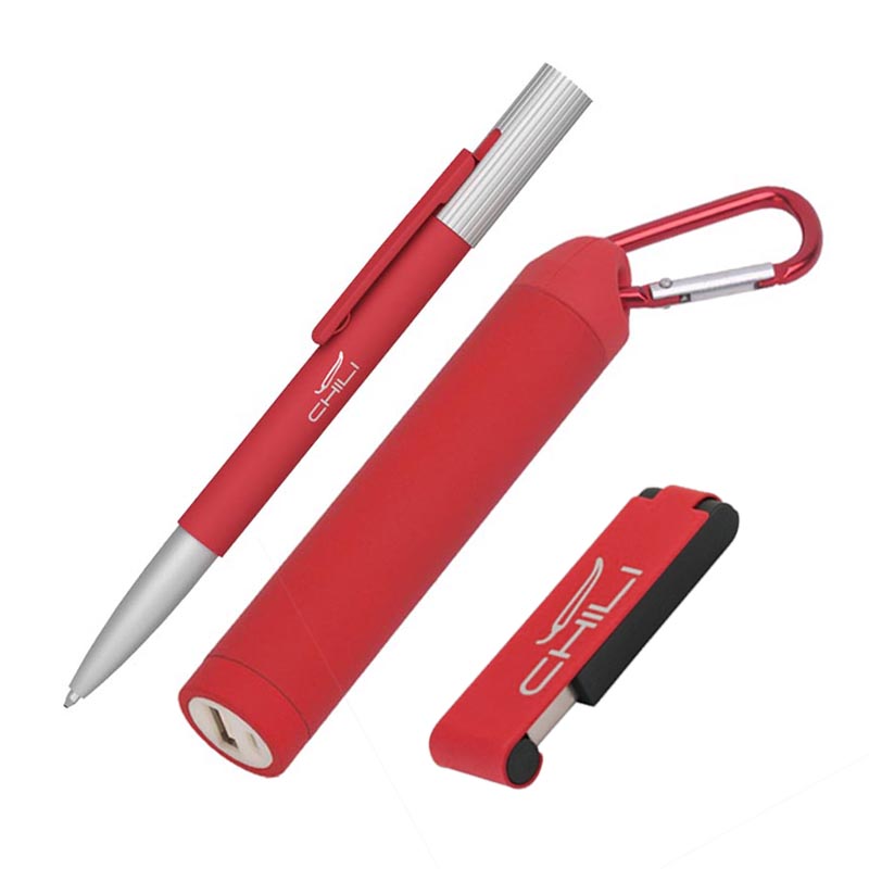 Набор ручка "Clas" + флеш-карта "Case" 8Гб + зарядное устройство "Minty", емкость 2800 mAh, в футляре, цвет красный