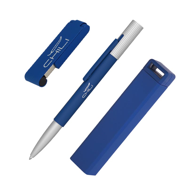 Набор ручка "Clas" + флешка "Case" 8Гб + зарядное устройство "Chida", емкость 2800 mAh, в футляре, цвет темно-синий