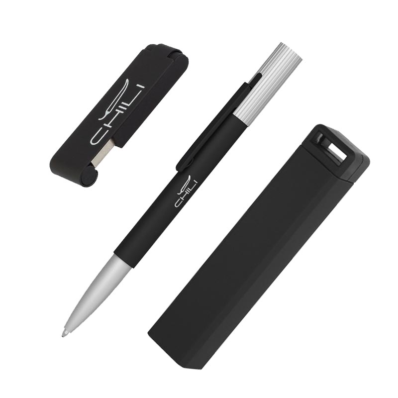 Набор ручка "Clas" + флешка "Case" 8Гб + зарядное устройство "Chida", емкость 2800 mAh, в футляре, цвет черный