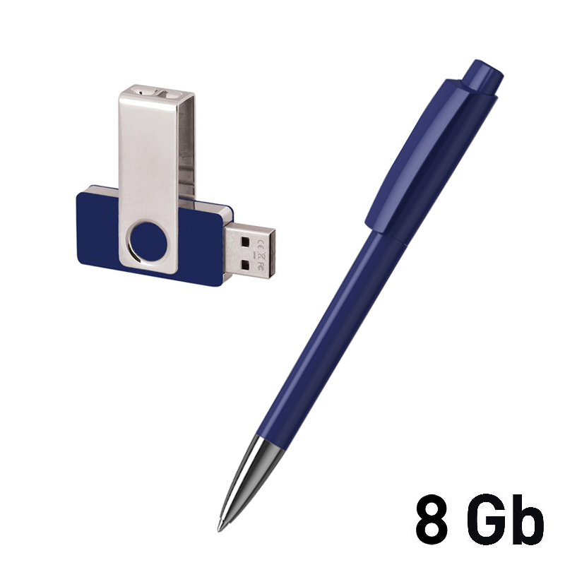 Набор ручка + флеш-карта 16Гб в футляре, цвет темно-синий