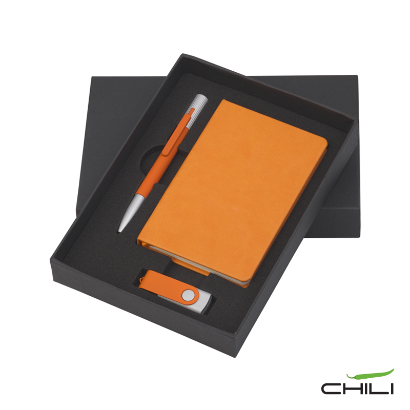 Подарочный набор "Ровелла" с блокнотом А6, покрытие soft touch, цвет оранжевый
