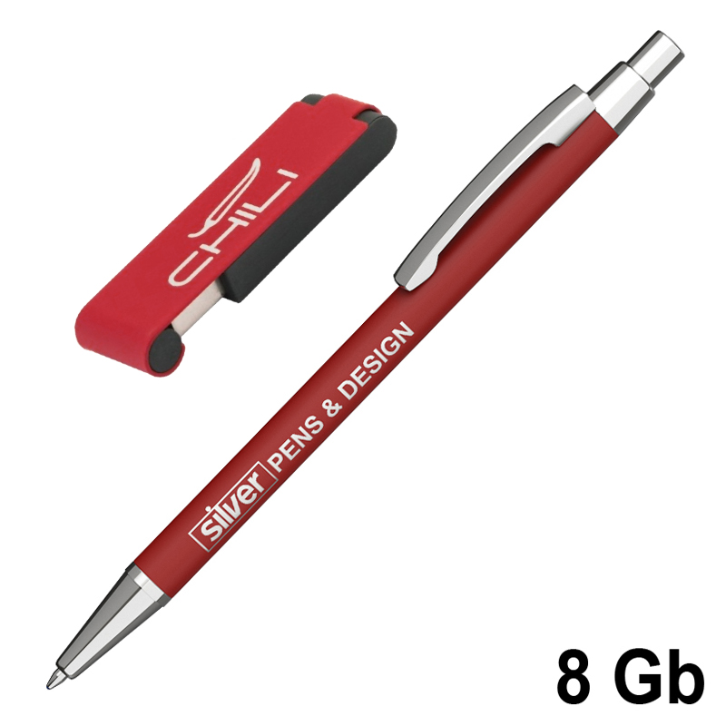 Набор ручка + флеш-карта 8 Гб в футляре, покрытие soft touch, цвет красный