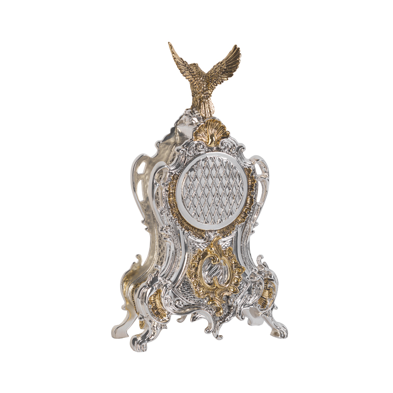 Часы каминные с орлом, посеребрение, h 40 см, цвет серебристый