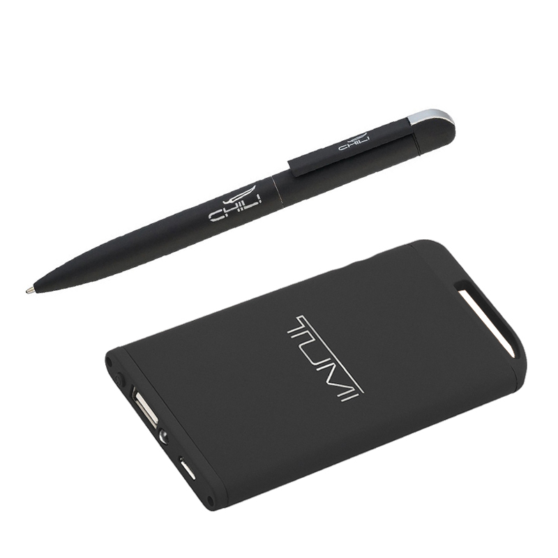 Набор ручка + зарядное устройство 4000 mAh, покрытие soft touch, цвет черный