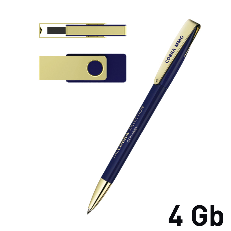 Набор ручка + флеш-карта 4Гб в футляре, синий