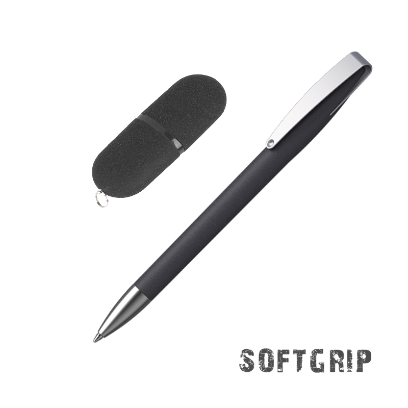 Набор ручка + флеш-карта 16 Гб в футляре, покрытие soft grip, цвет черный