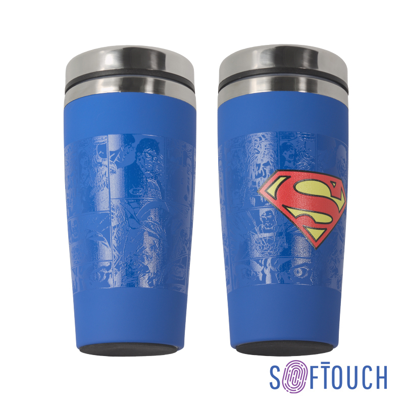 Термостакан "Супер герой" с объемной UF печатью по окружности, покрытие soft touch, цвет синий