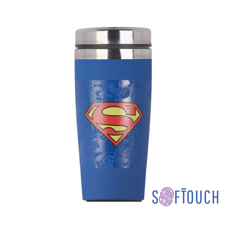 Термостакан "Супер герой" с объемной UF печатью по окружности, покрытие soft touch, цвет синий