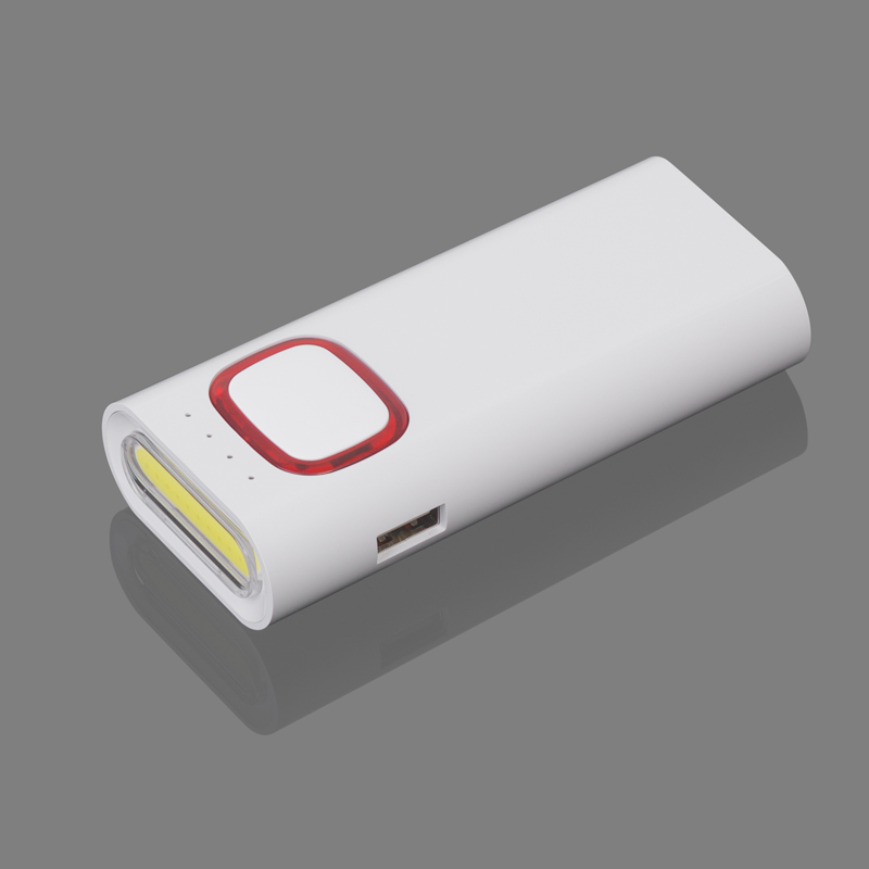 Зарядное устройство с ультраярким LED-фонариком и подсветкой логотипа, 4400 mAh, цвет белый с красным