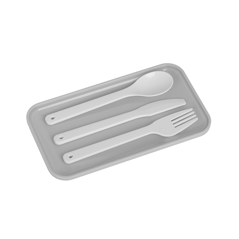 Контейнер "Enjoy" с пластиковыми приборами для ланча, серый/белый, цвет серый с белым
