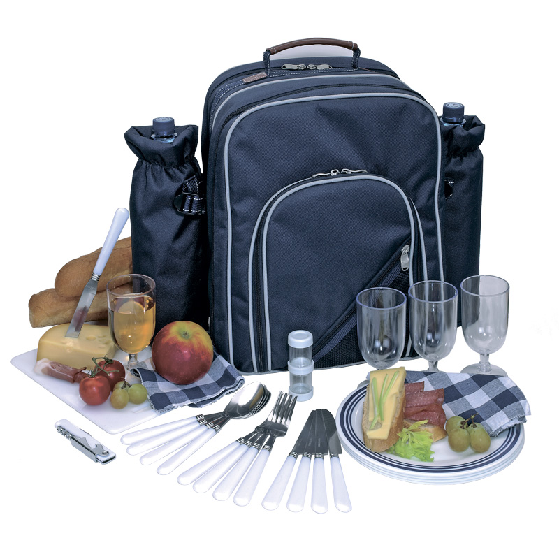 Рюкзак для пикника "Гурман" на 4 персоны с холодильным отделением, цвет темно-синий