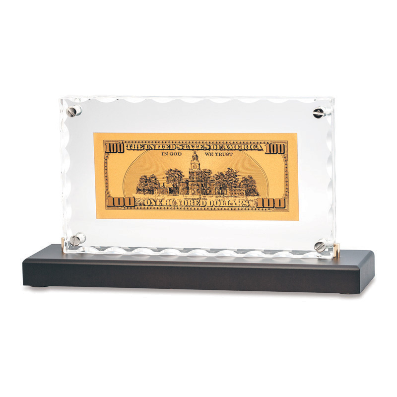 "Банкнота 100 USD" в стекле, цвет коричневый с золотым