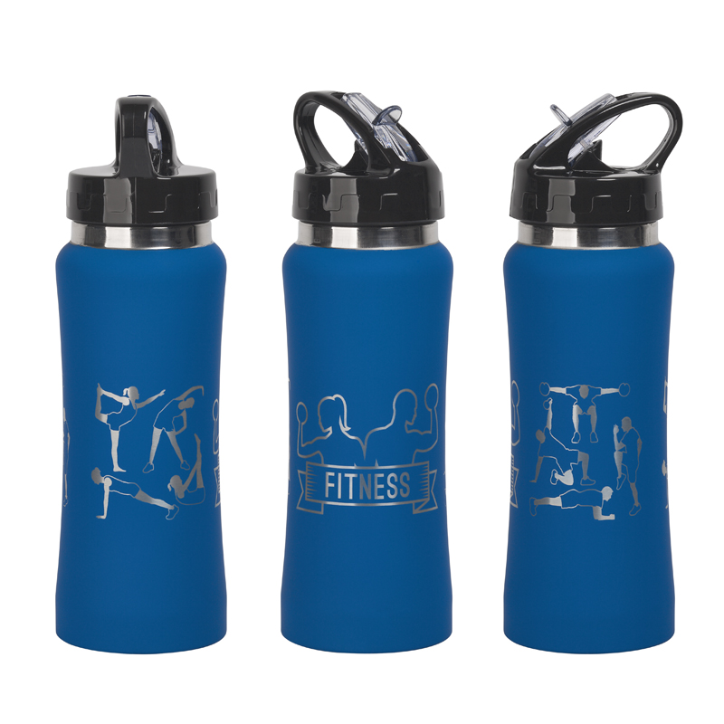 Бутылка спортивная "Индиана" с гравировкой по окружности "Фитнес", цвет синий
