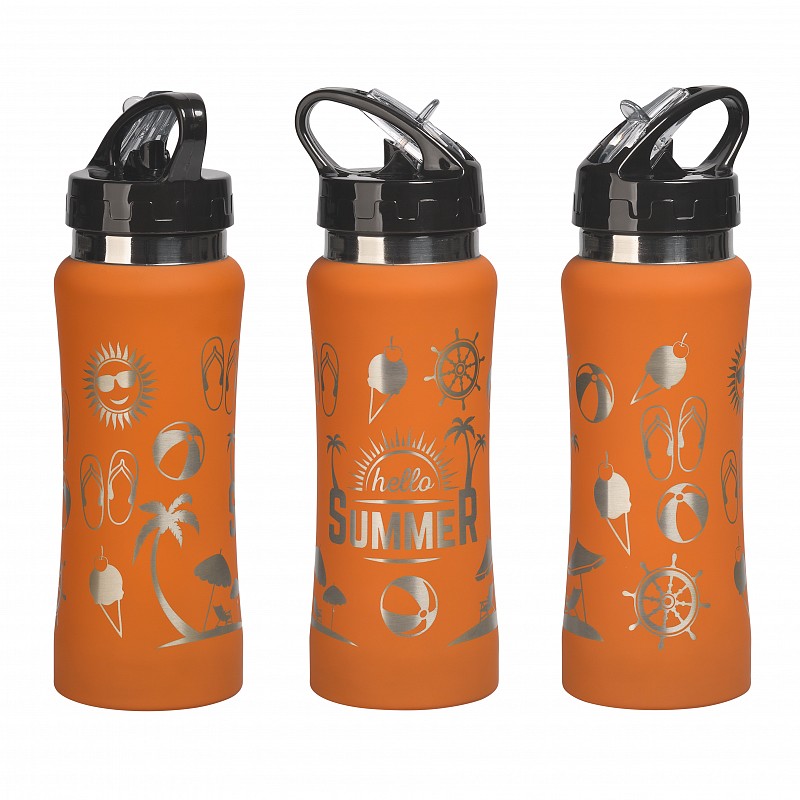 Бутылка спортивная "Индиана" с гравировкой по окружности "Лето", цвет оранжевый