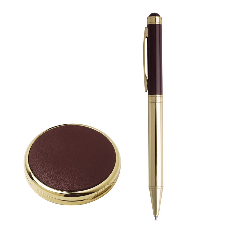 Набор (ручка шариковая, зеркало косметическое), цвет коричневый с золотым