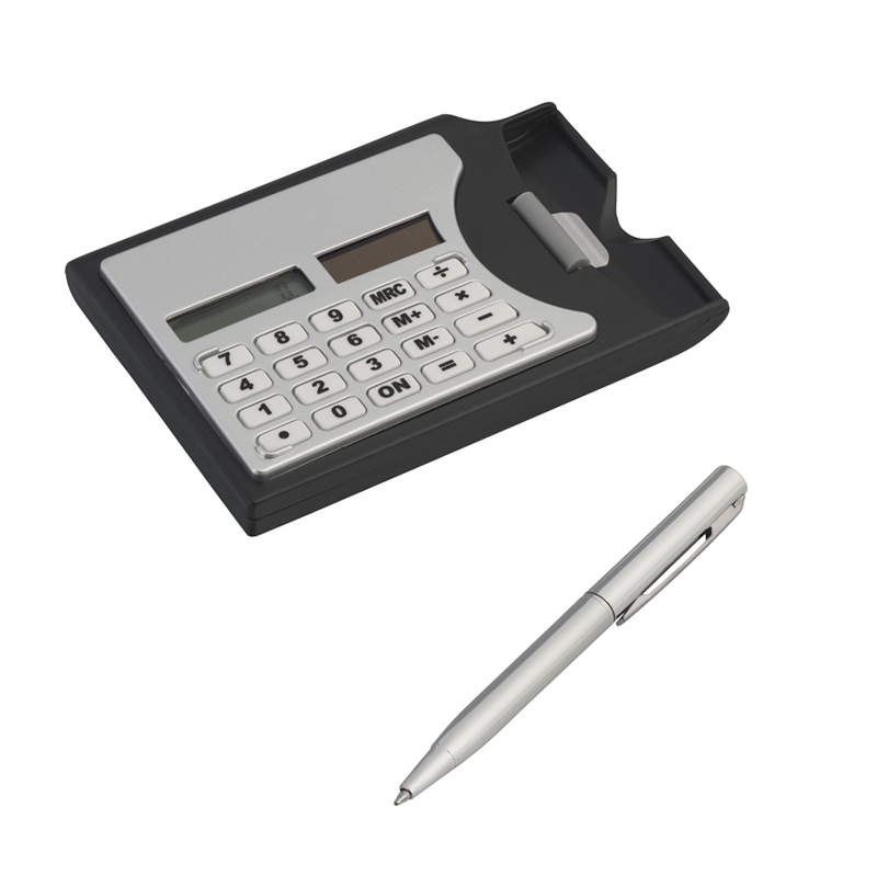 Калькулятор с ручкой "Sums", цвет черный с серебром