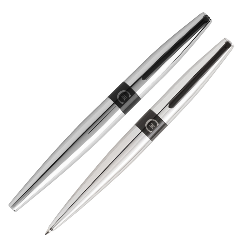 Набор (ручка шариковая, ручка роллер), цвет черный с серебром