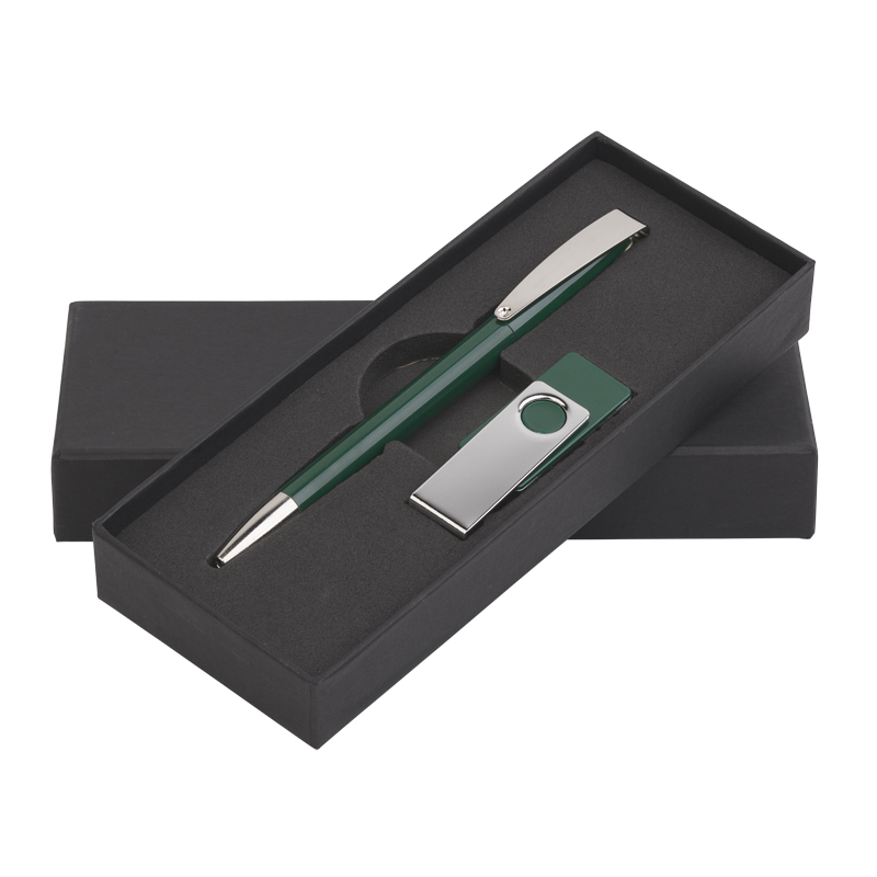 Набор ручка + флеш-карта 8Гб в футляре, цвет темно-зеленый