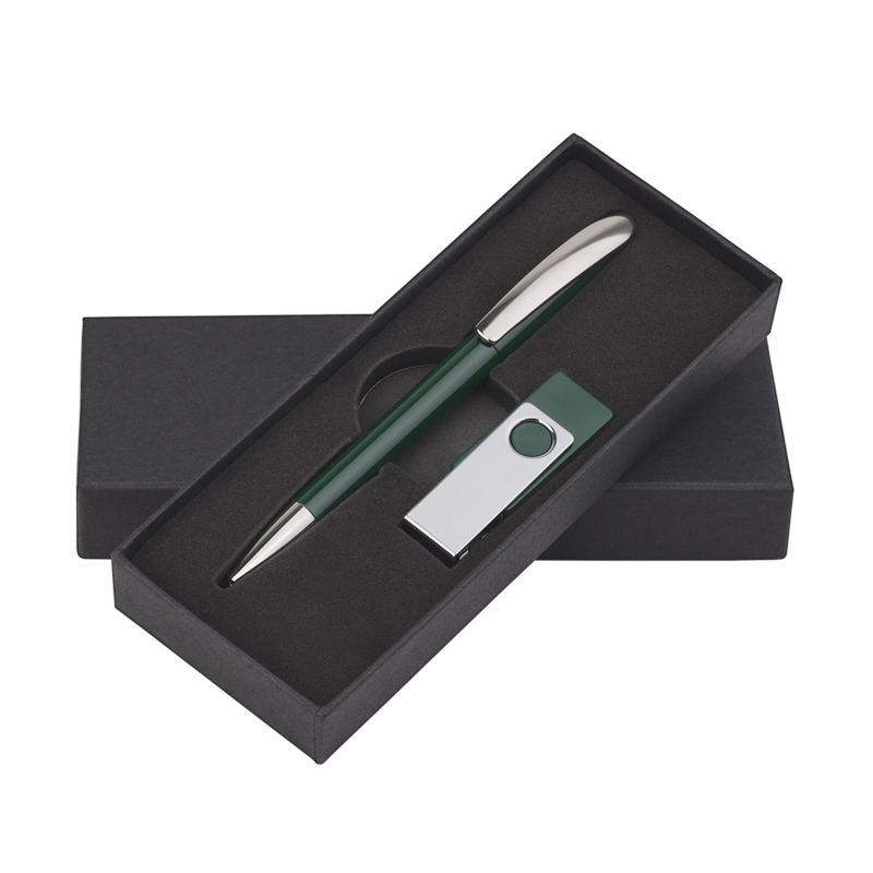 Набор ручка + флеш-карта 16Гб в футляре, цвет темно-зеленый