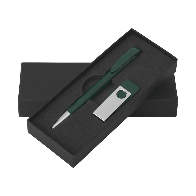 Набор ручка + флеш-карта 8Гб в футляре, цвет темно-зеленый