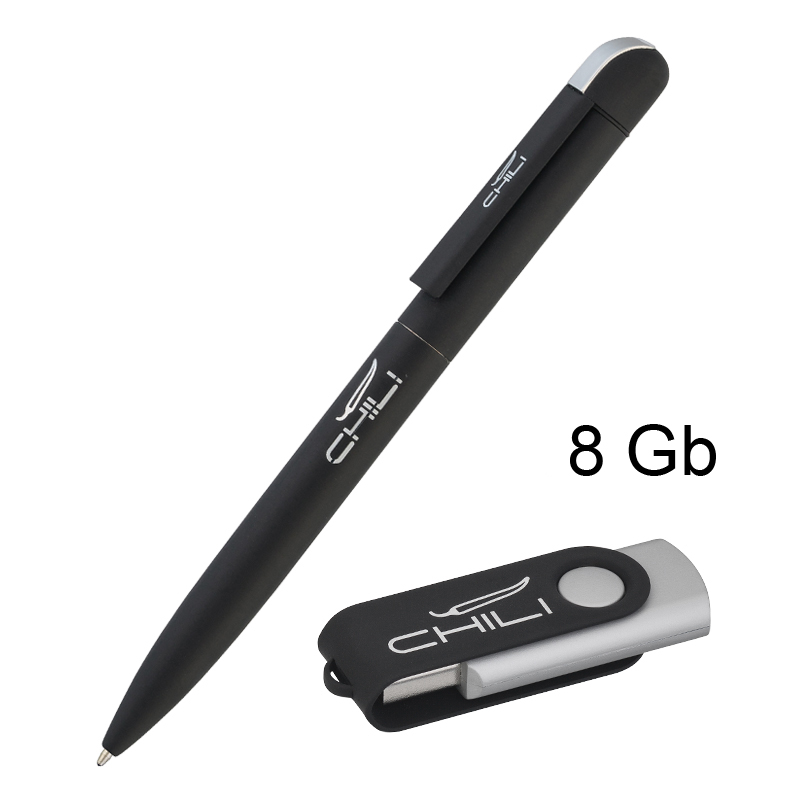 Набор ручка + флеш-карта 8 Гб в футляре, покрытие soft touch, цвет черный