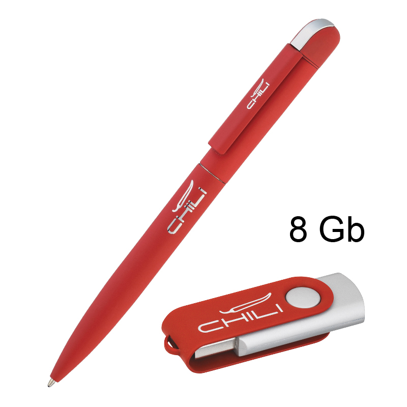 Набор ручка + флеш-карта 16 Гб в футляре, покрытие soft touch, цвет красный